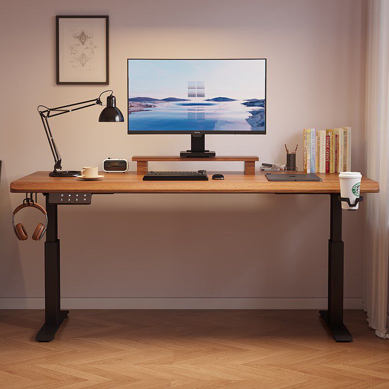 卧室家用智能电动升降实木电脑桌书房办公桌学习桌工作台电竞桌子