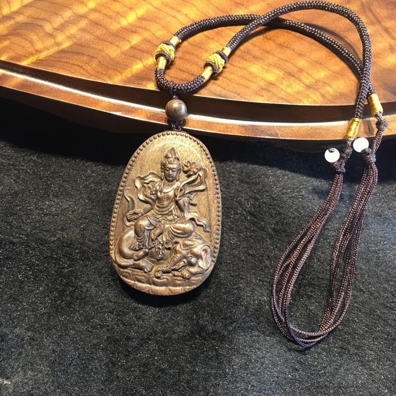 普贤四川金丝楠木乌木木雕雕刻手把件挂件普贤菩萨龙蛇守护神