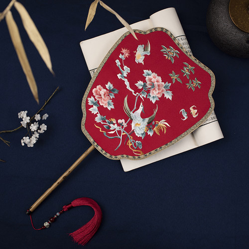 刺绣扇子古风定制绣花湘妃竹手工苏绣圆扇宫廷扇双面礼品汉服团扇