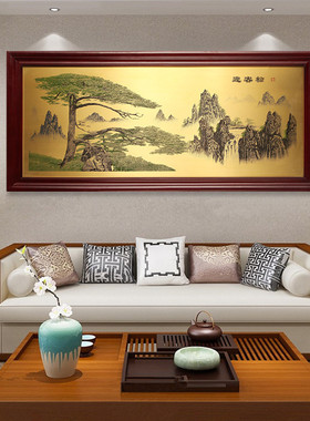 迎客松铜板蚀刻画店铺门厅客厅办公室风景装饰画大气中式现代挂画