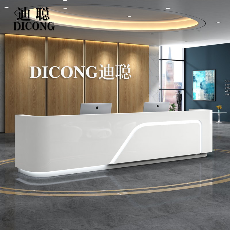 烤漆前台桌接待台长形桌定制公司大厅办公桌简约现代收银台吧台