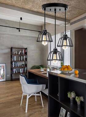 三头吊172复m古美式吊灯多光源黑色头金属18c灯罩1.2灯米吸顶多吊