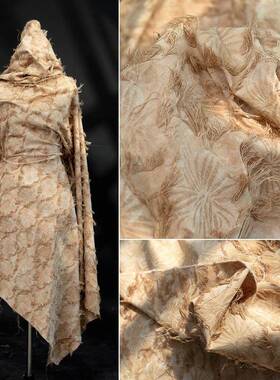 扎染棕色理手肌剪花布料暗TQT花棉麻流苏植物染布水洗做旧风面国