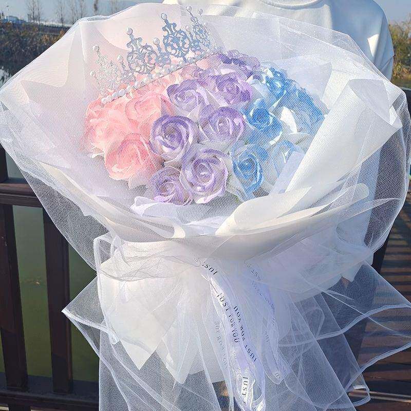 品碎冰蓝厂家直供玫瑰花束仿真花小香男朋友日闺成风蜜永生花香皂