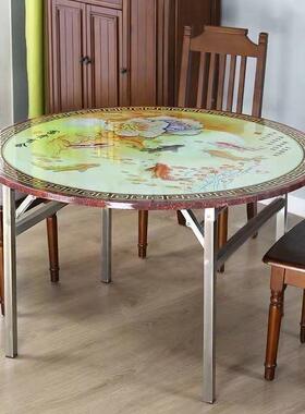 叠3桌0不锈钢子可折饭4店家用客厅新DIM款加厚彩色不锈钢餐桌圆形