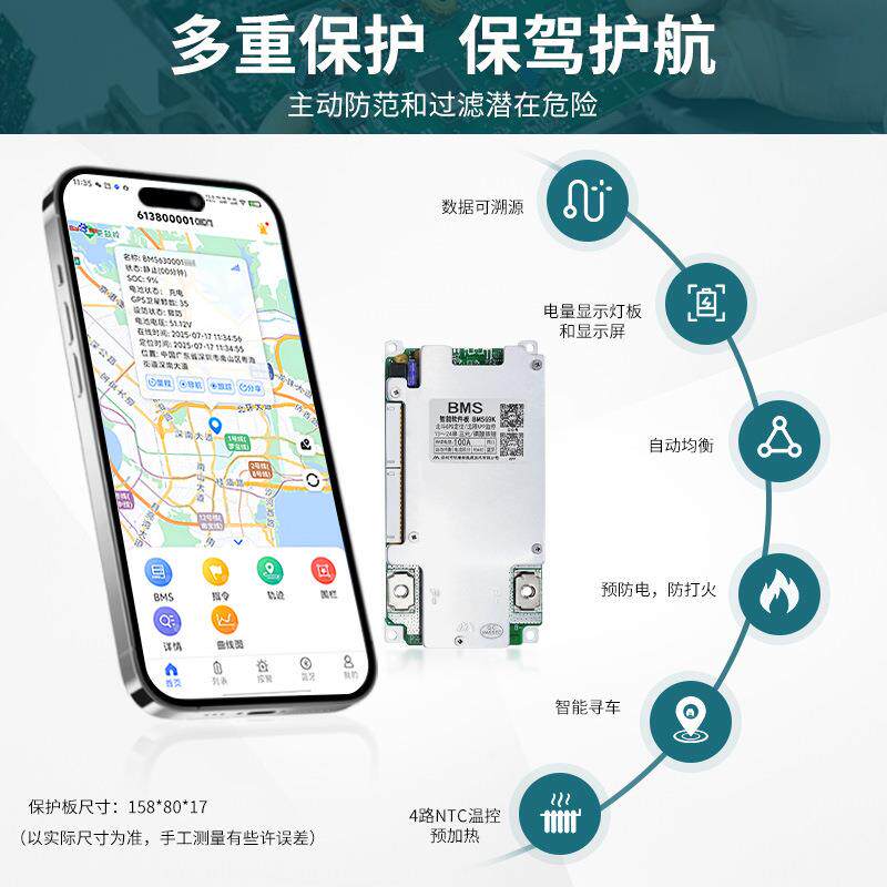 明唐换电两80A-BM56轮三轮锂电池保板GPS位衡24串72V智定能均BMS - 实物图