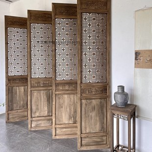 东阳木雕中式仿古做旧隔断门窗背景墙实木镂空雕刻复古屏风定制