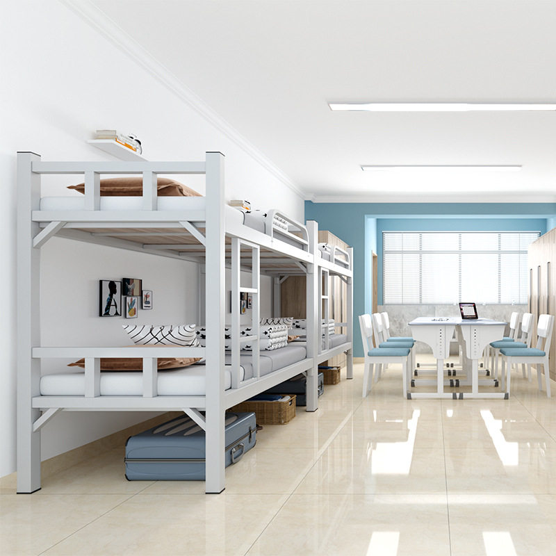 上下铺铁艺床员工学生宿舍工地上下床高低双人床两层加固铁架床