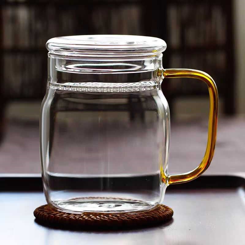 月牙杯玻璃杯绿茶水分离过滤泡茶杯喝水杯子大容量带把办公室耐热