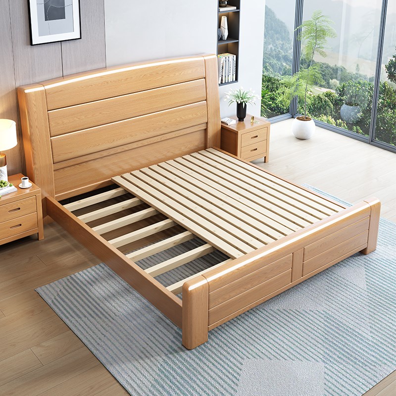 全实木榉木床1.8米人床现代简约1.2m工厂直销1.5米原木床主卧婚