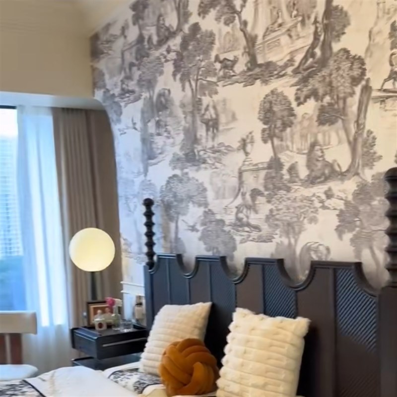 定制无缝墙布黑白动物植物墙纸卧室玄关餐厅背景墙壁布法式壁纸
