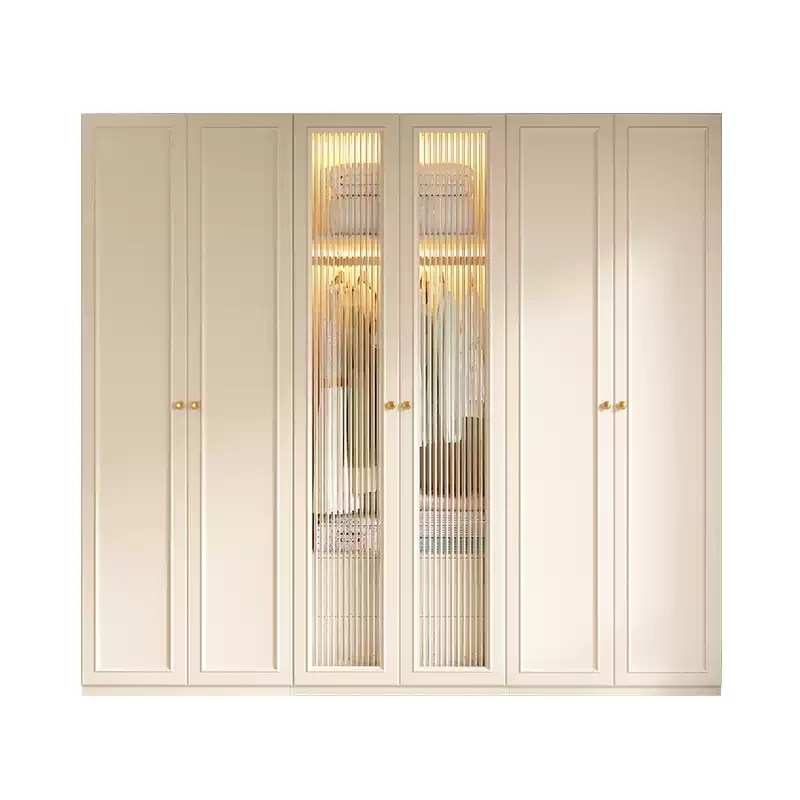 20年新款衣柜法式奶油风玻璃衣柜家用卧室梳妆台一体免安装衣橱