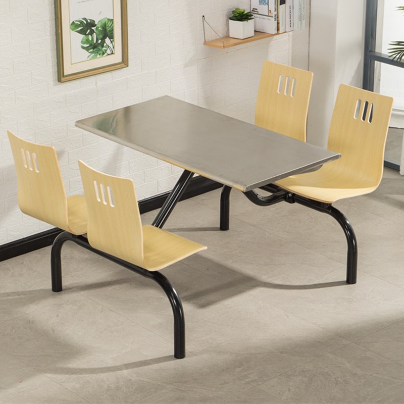 快餐桌椅学校员工食堂餐桌椅连体小吃店四人不锈钢桌椅