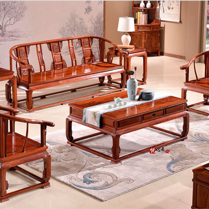 红木沙发刺猬紫檀皇宫沙发榫卯结构客厅沙发中式古典沙发113组合