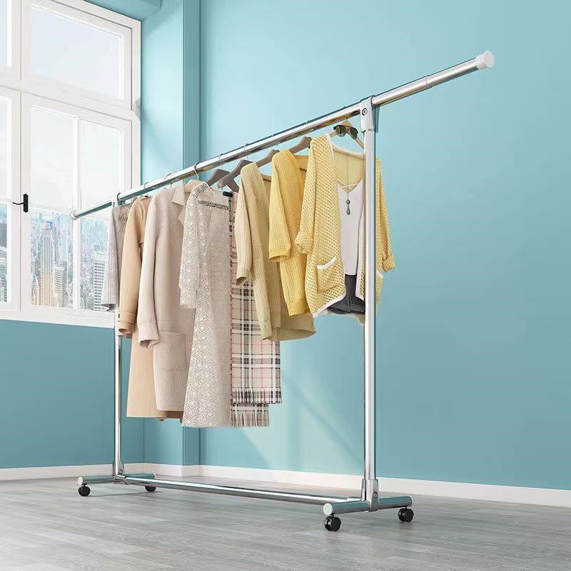 不锈钢晾衣架落地折叠室内家用晾衣杆晒衣架单杆式卧室挂衣架