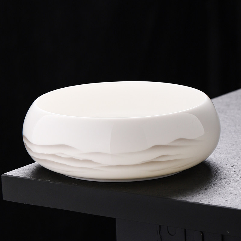 羊脂玉白瓷茶洗大号家用高档杯洗功夫茶具泡茶工具水盂茶台废水缸