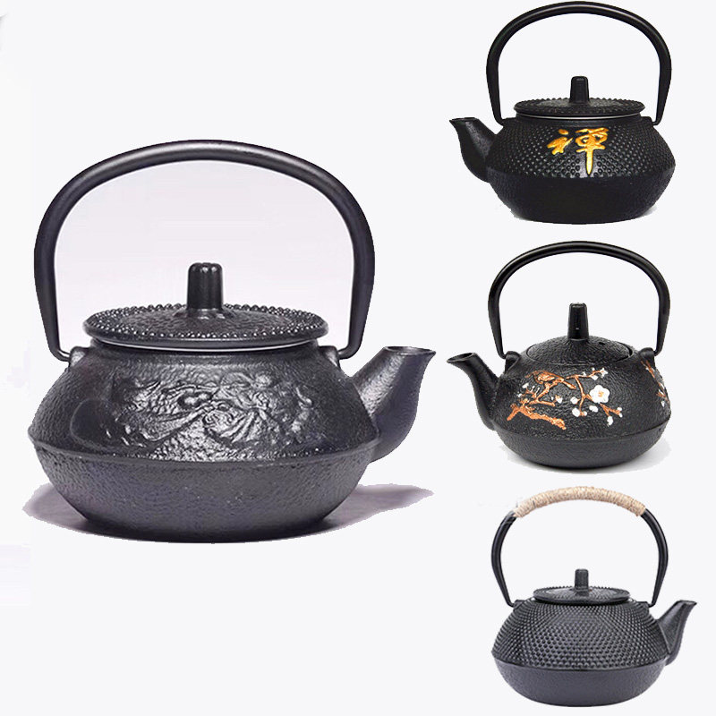 酒店茶楼装饰茶室软装复古铁艺礼品小茶壶茶架中式摆件铸铁壶煮茶