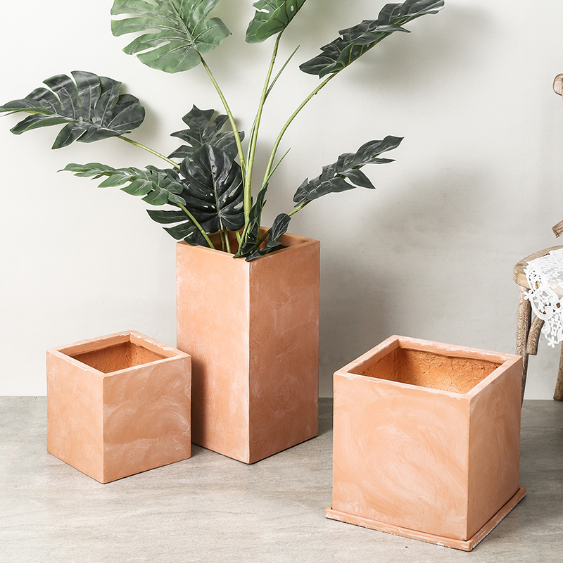 复古红陶色落地大花盆粗陶简约陶土陶瓷泥瓦盆透气盆方盆圆盆直筒