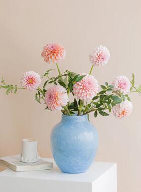 轻厅奢浅蓝色大肚HC25-03玻花瓶风摆件高级感客餐桌水养插花装饰