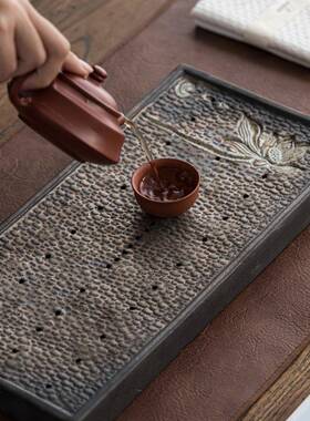 鎏金莲花干19555泡茶盘小水型小沥水家盘带排水用简约客厅储式茶