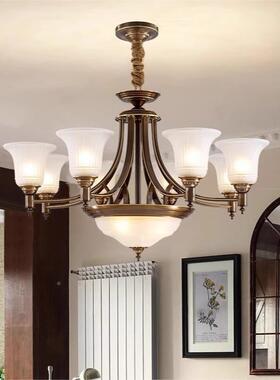 复古美式灯现璃式代田园别墅民宿铜灯玻罩大气高79305档吊欧餐厅