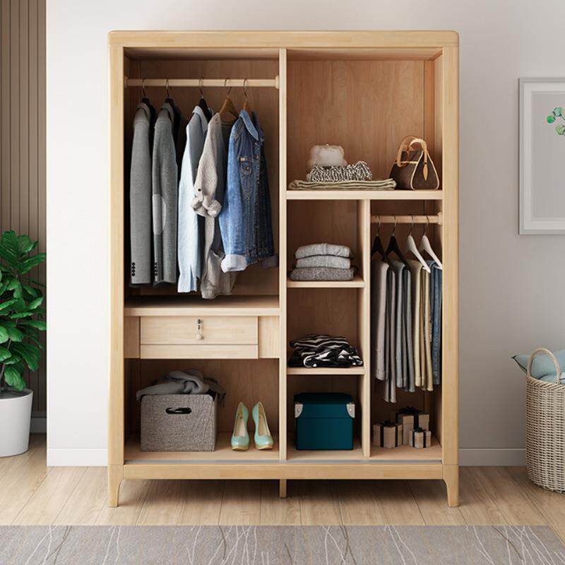 北欧实木衣柜小型现经简约济型2门推拉户门大衣橱家用ZEK卧室家代