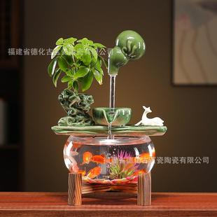 流水TPU摆件循环器客厅招家居桌景面鱼缸室观办公开业礼品喷水财
