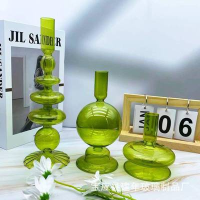 创意321轻北居欧风玻璃烛台花瓶家办公桌面饰蜡烛烛奢台装玻璃摆