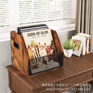黑新款 CD唱储物收架置 A250213木制复古胶唱片收片纳架桌面摆台式