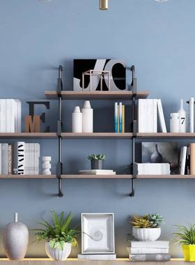 北欧实木上墙置物架架铁艺墙51938面壁挂书一字隔板客厅水管装饰