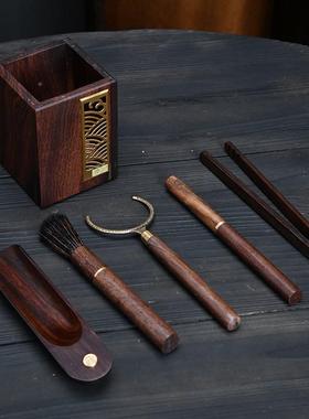 高档黄铜木茶道配六31711君子套装大全黑檀木功夫茶具件茶实针夹