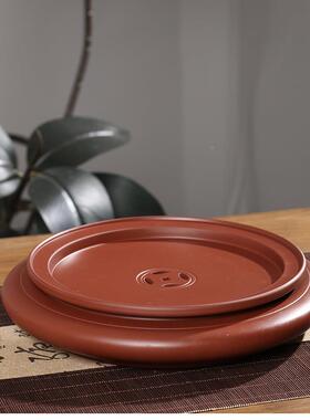 陶潮红潮州工纯夫茶盘储水WJO式泥手工手拉茶盘圆形家用双茶具层