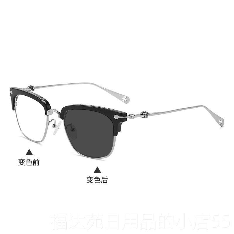 高档张铭恩个同款眼光镜框架男潮性变色古复半框防蓝防辐射近视眼