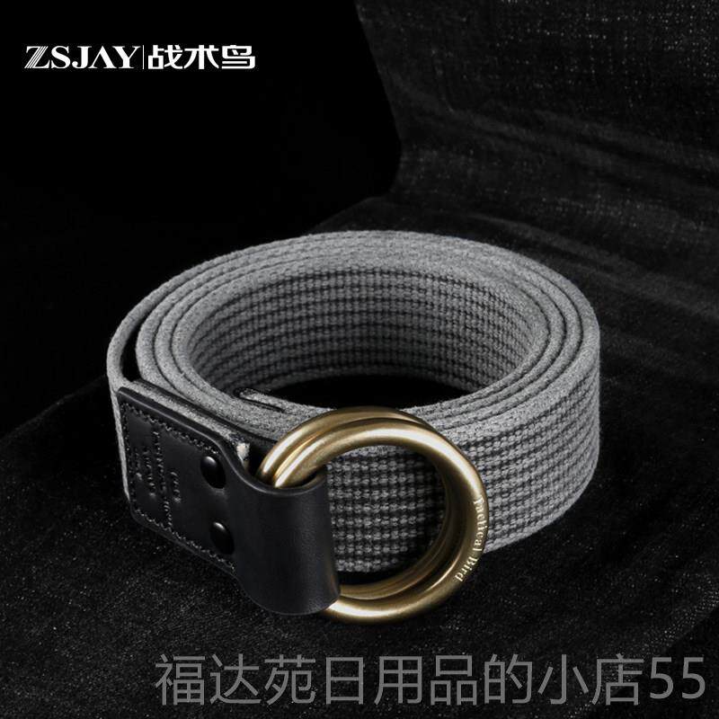 高档战术（古风带铜扣）纯带棉帆布腰双环扣皮男布料编织鸟牛仔裤