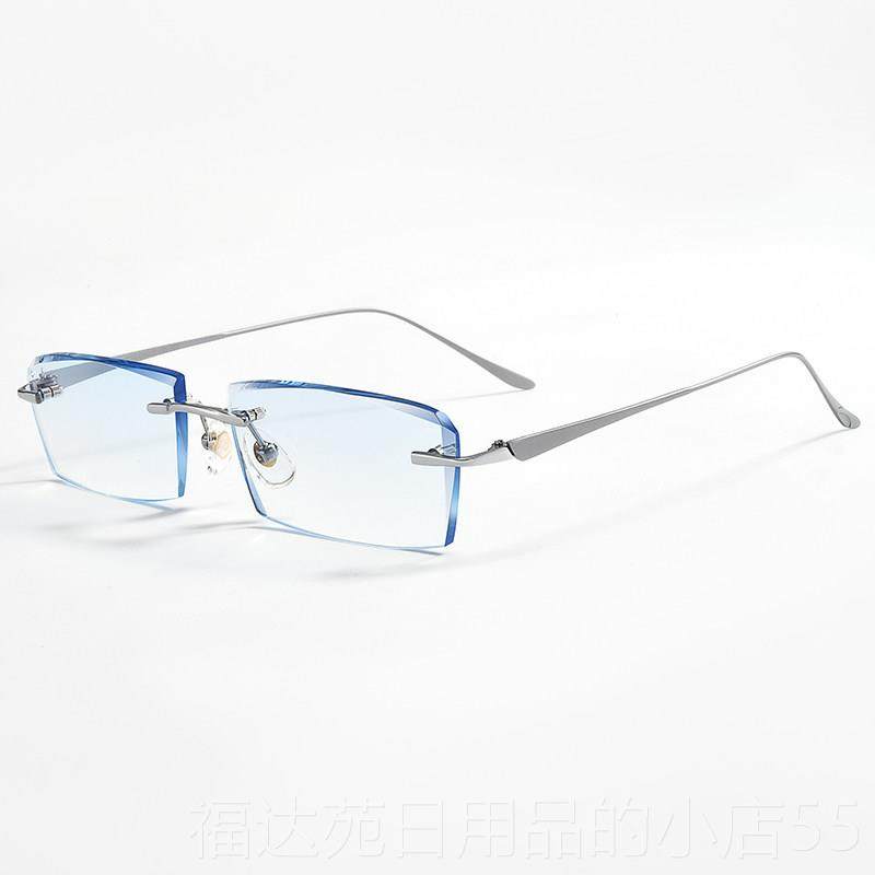 高档眼镜男纯钛变色框石防辐射近视镜配成品无框眼镜架切丹阳钻边