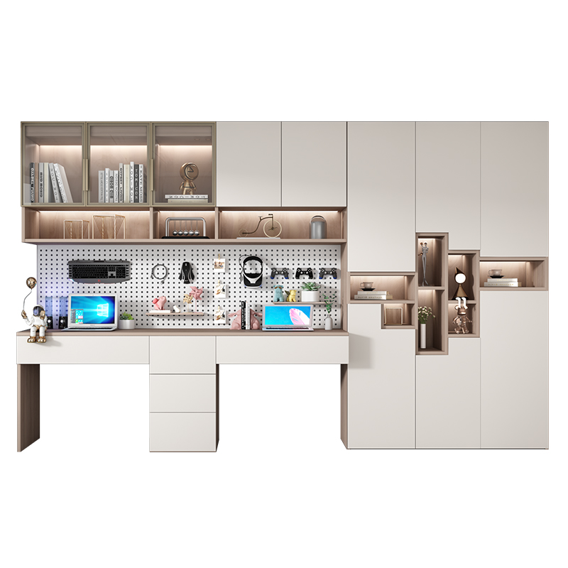 现代简约人书桌书架一体台式电脑桌家用卧室实木书桌学习桌定制