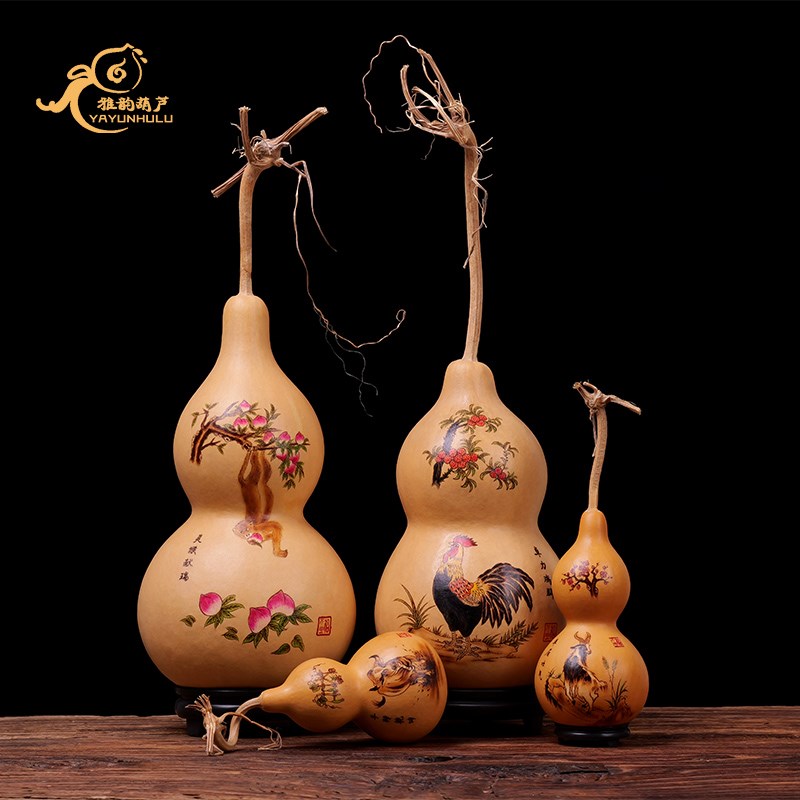 天然葫芦手工烙画图案十二生肖大葫芦摆件小绘画雕刻客厅文玩摆件