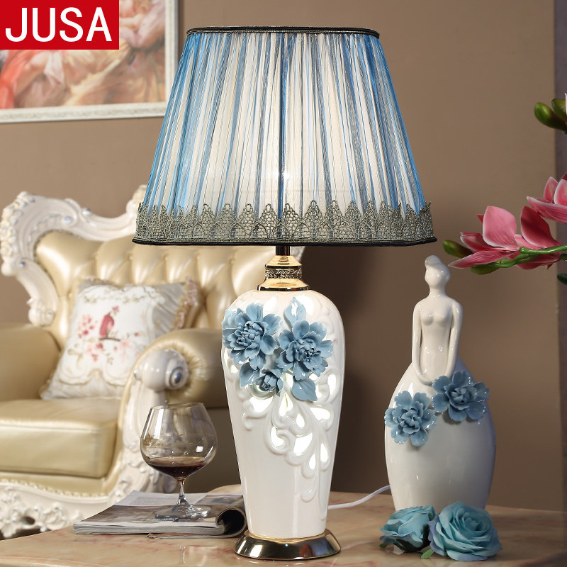 久三 欧式陶瓷大厅台灯手工温馨现代简约客厅卧室床头家用大台灯
