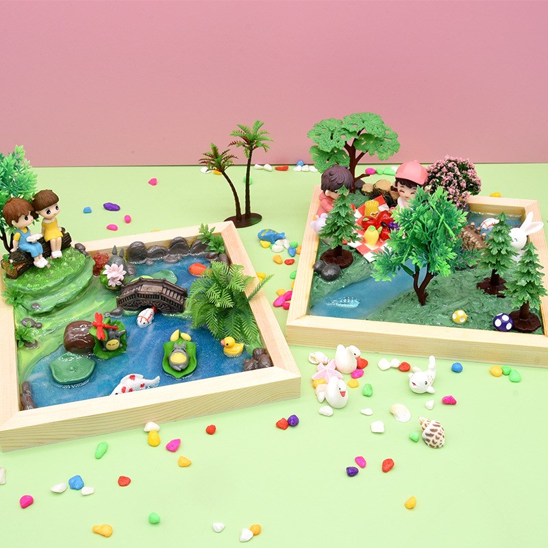 儿童DIY滴胶微景观大世界材料装创意粘土木框海洋植物造景