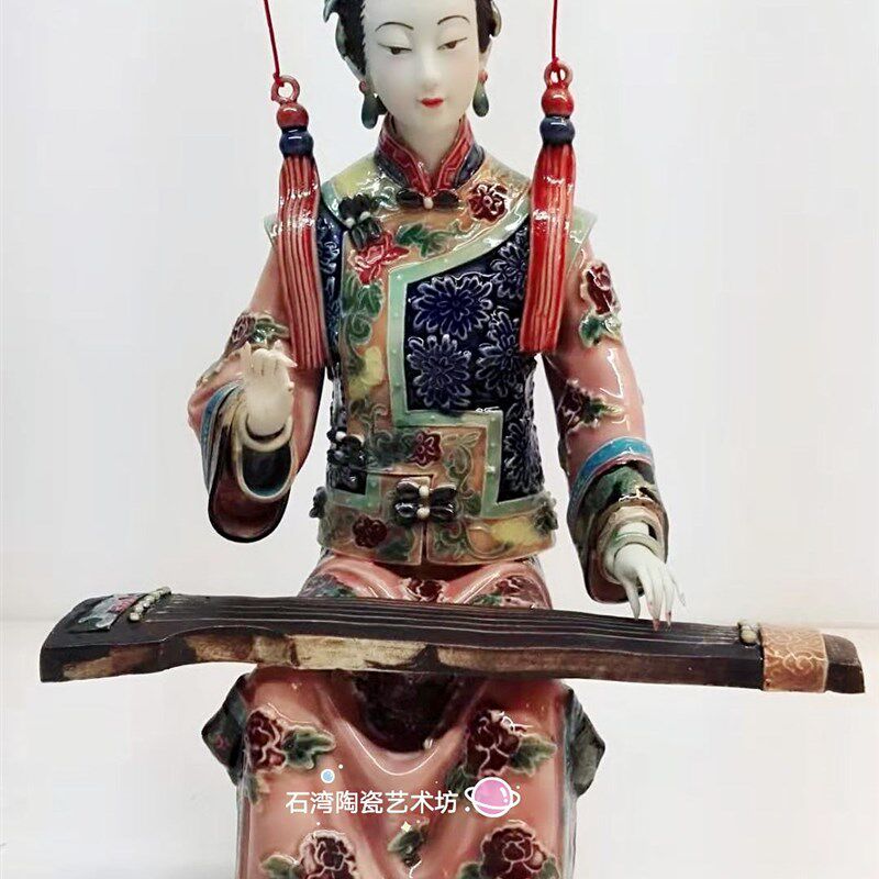 石湾陶瓷大家闺秀和棋精品古装仕女摆件林伟东宫廷美女闺女