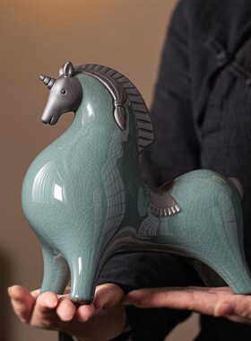 大号陶瓷唐马摆件一对招财客厅玄关办公室桌面装饰生肖马年吉祥物