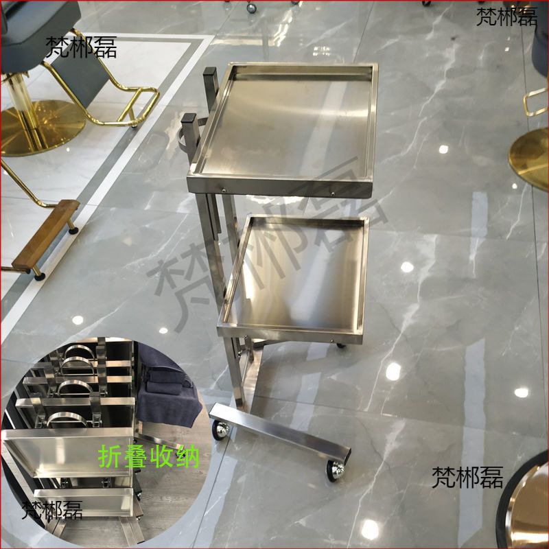发廊专用不锈钢理发烫染车工具车美发工具推车剪发折叠手推车