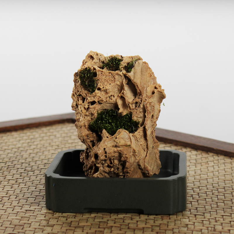 石头小号花盆托盘盆景椭圆形花器假山石材盆栽方形绿植天然石花盆