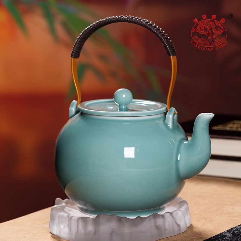 龙泉青瓷茶壶单壶大号陶瓷大容量功夫茶具泡茶提梁壶中式凉茶壶