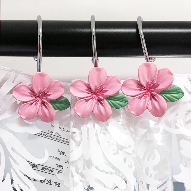 M默玛精致花朵浴帘挂钩浴帘环浴帘圈粉色花挂钩三生三世十里桃花