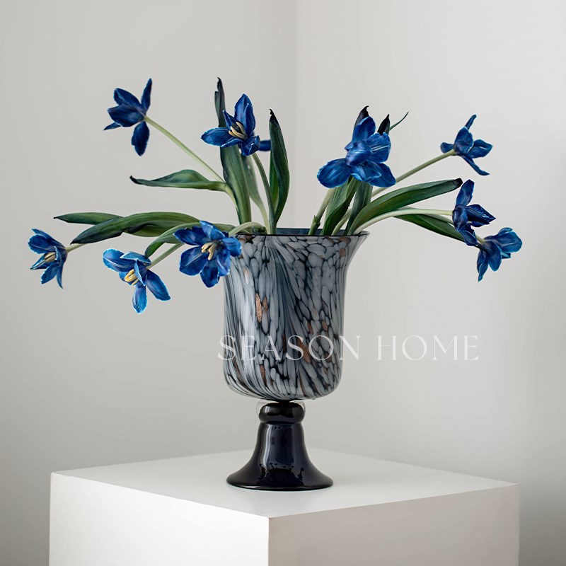 花瓶无为时间馆法式琉璃中古蓝色侘寂艺术复古高级感花器软装摆件
