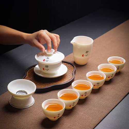 问谦堂茶艺茶具茶杯套装家用办公室待客羊脂玉白瓷功夫茶茶具送礼