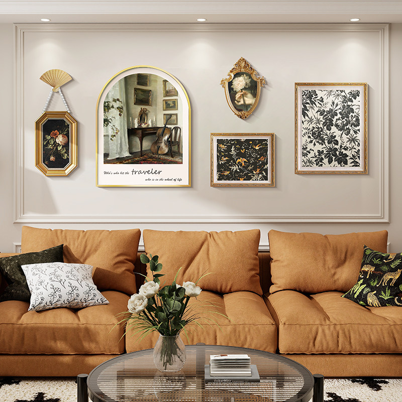 盛迪 法式客厅挂画中古沙发背景墙壁画餐厅玄关装饰画静物组合画