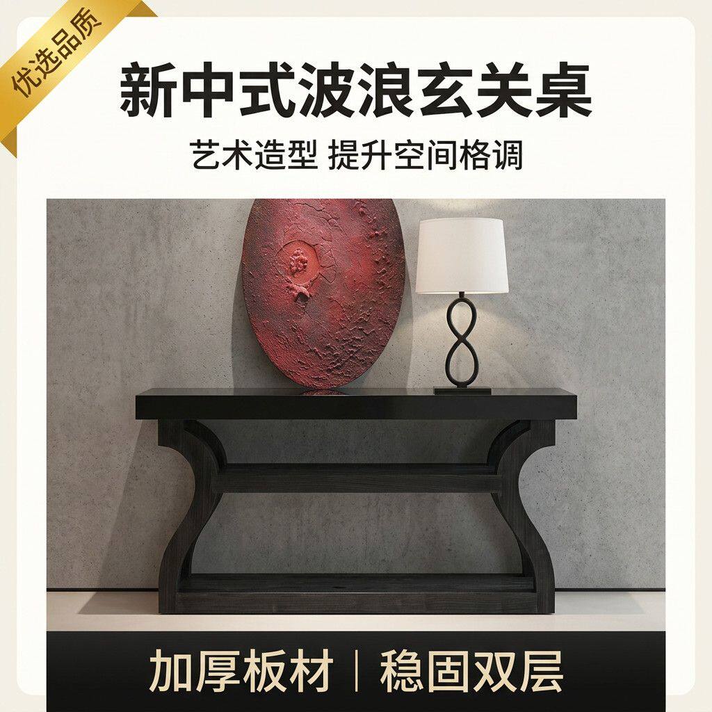 简约黑色法式玄关长条案美式入户门厅靠墙玄关桌复古装饰玄关边柜