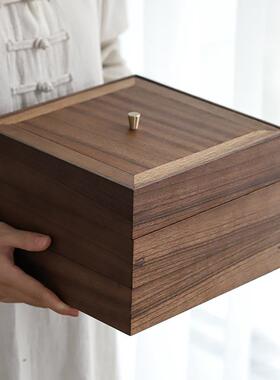 桃木桌面纳盒普洱茶盒多层茶叠加式茶叶罐抽屉胡式储茶盒饼收22js